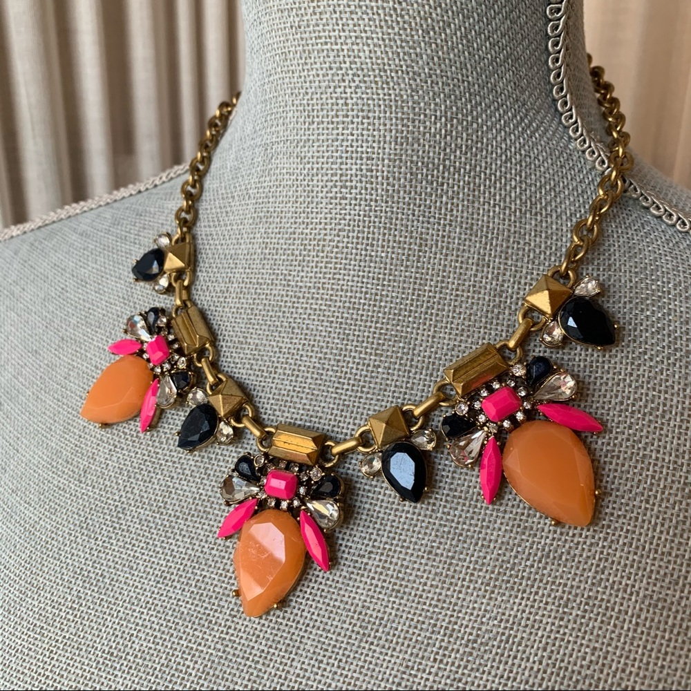 J Crew Statement Necklace Rhinestone Bib Colorful - Picture 3 of 16